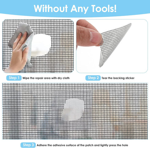 Cobee Self-Adhesive Window Screen Repair Patches Kit, 10 Sheets 3 Sizes Screen Door Replacement Repair Kit Fiberglass Mesh Wall Repair Patches Dry...