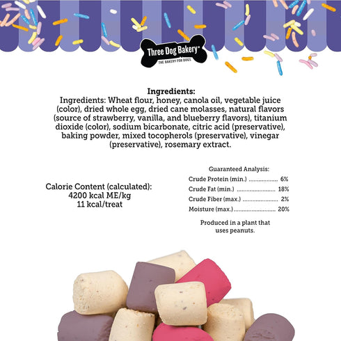Three Dog Bakery Celebration Confetti with Vanilla, Strawberry and Blueberry Crunchy Dog Treats - 8oz...