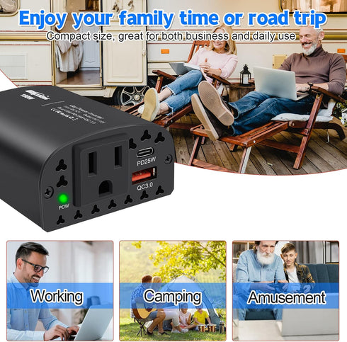 150W Car Power Inverter DC 12V to 110V AC Car Plug Outlet Adapter with PD 25W USB C & QC3.0 Car Laptop Charger......