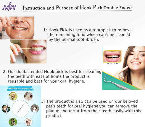 Hook Pick Double Ended Oral Hygiene Dental Explorer Stainless Steel Teeth Cleaning Oral Student Tool Tooth Picks Metal...