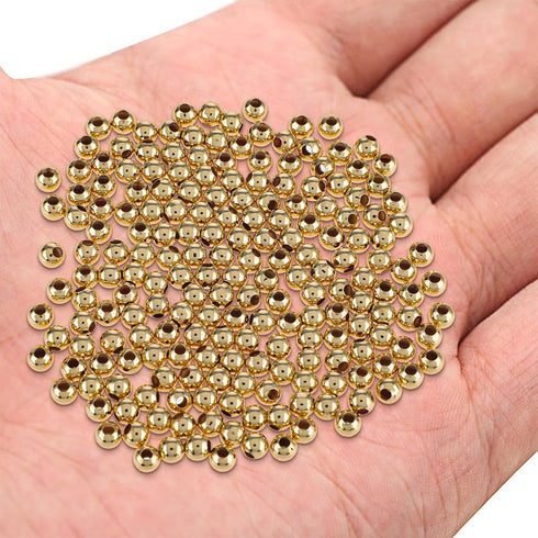 200 PCS Gold Filled Spacer Beads, 4mm Smooth Round Gold Spacer Beads Bracelet Filled Beads 14k Small Gold Beads for DIY Layered Necklace Beads Bra...