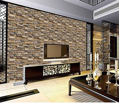 Yancorp 18"x120" Brick Wallpaper Peel and Stick Modern Stone Contact Paper Backsplash Self-Adhesive Wall Paper Kitchen Bedroom Accent Wall Brown B...