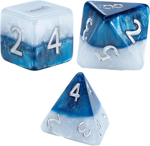 Gate Keeper Games and Dice: Halfsies Dice: Police Box - 7pc Set, Time Lord Blue & Doctor White, Pearlescent Swirl, 7 Resin Dice for Role Playing G...
