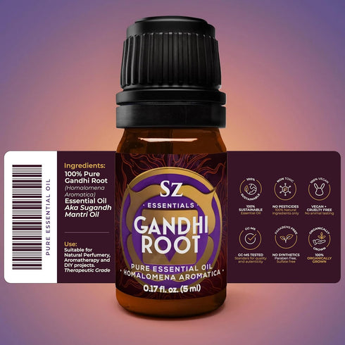 Gandhi Root Essential Oil, 100% Pure Sugandh Mantri Oil, Steam Distilled from Homalomena Aromatica - Sweet & Woody Scent w/Earthy Overtones - Ther...