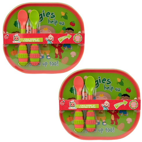 The First Years CoComelon Toddler Dinnerware Set - Plastic Dinnerware Set and Toddler Utensils - 2 Reversible Baby Plates and 4 Textured Baby Spoo...