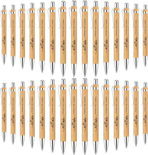 Fumete Wedding Bamboo Retractable Ballpoint Pen, 30 Pieces, Black Ink, Wooden Guest Book Pens for Bridal Shower Games Proposal Bachelor Party Favo...