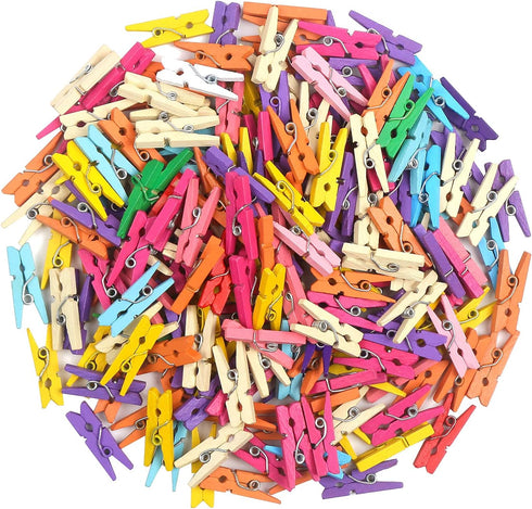 KIMOBER 200pcs Mini Wooden Clothespins,Mixed Colored Small Craft Peg Pins Clips for Photos Pictures Paper Crafts...