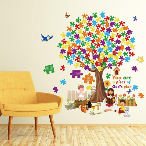 155 Pieces of Christian Tree Bulletin Board Set The Gods Plan to Decorate Children's Sunday School, Religious Bible, Scripture Classroom, Cut Deco...