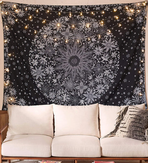 Neasow Bohemian Tapestry Wall Hanging,Black and White Floral Tapestry with Dotted Daisy Medallion Print Bedroom Boho Hippie Home Decor, 60×80 inch...