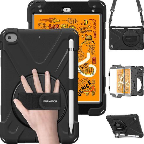 BRAECN iPad Mini 5 Case,iPad Mini 4 Case, Heavy Duty Shockproof Protective Rugged Case with Pencil Holder,Hand Strap,Kickstand, Shoulder Strap for...