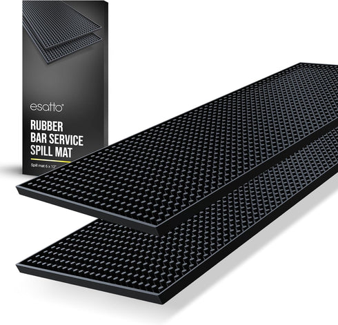 Esatto 12" x 6" Professional Service Mat, Black – Sturdy Thick Durable and Stylish Service Bar Mat for Spills, Coffee, Bars, Restaurants, Counter ...