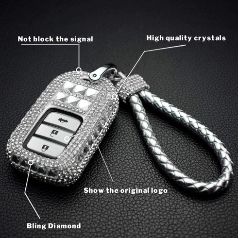 Car Key Shell Fob Key Cover with Bling Rhinestones For Honda Civic Accord CRV HRV...