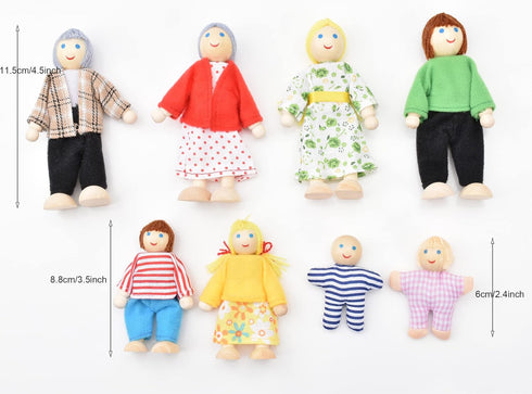 Wooden Doll House People of 8 Miniature Figures and 2 Pets, Dollhouse Dolls Family Set- Dollhouse Accessories for Girls Toddler Kids Pretend Play ...