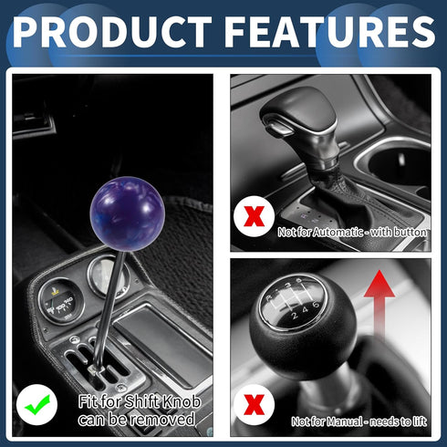Round Ball Shift Knob, 5.4cm Universal for Automatic and Manual Vehicle Gear Shifter Knob with 3 Adapter Acrylic Purple, 1 Set...