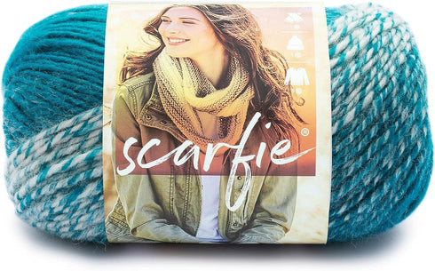 (1 Skein) Lion Brand Yarn Scarfie Bulky Yarn, Cream/Teal......