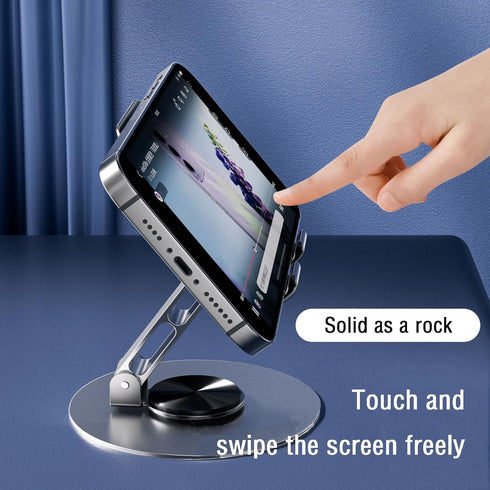Newest 360° Rotatable Dual Folding Cell Phone Stand for Desk, Fully Adjustable Foldable Desktop Phone Holder Cradle Dock Compatible with Phone 15 ...