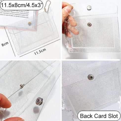 3 Pcs Transparent Card Holder Keychain Wallet Small Coin Purse Mini Change Pouch Waterproof Card Case for Women Girls (Glitter Clear)...