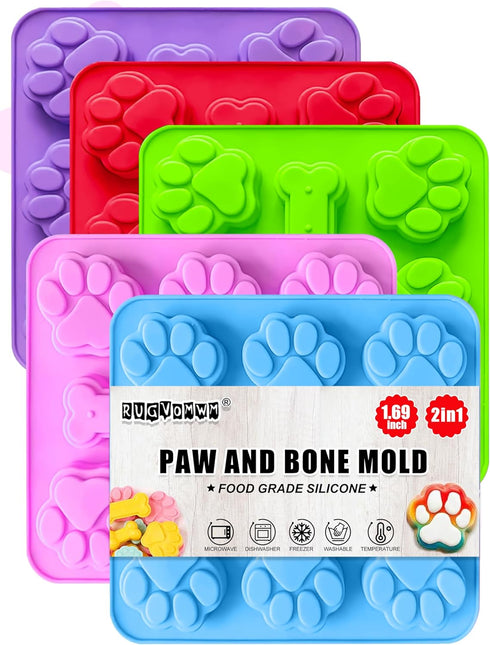 2 in 1 Puppy Dog Paw and Bone Silicone Molds, Silicone Puppy treat molds, Silicone Dog Treat Molds for Baking Chocolate, Candy, Jelly, Ice Cube - ...