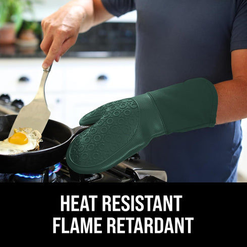 BPA-Free Silicone Oven Mitts Ultra Heat Resistant up to 500°F - Oven Mitts with Thick Cotton Liner - Long Slip Resistant Pot Holders, Flexible Ove...