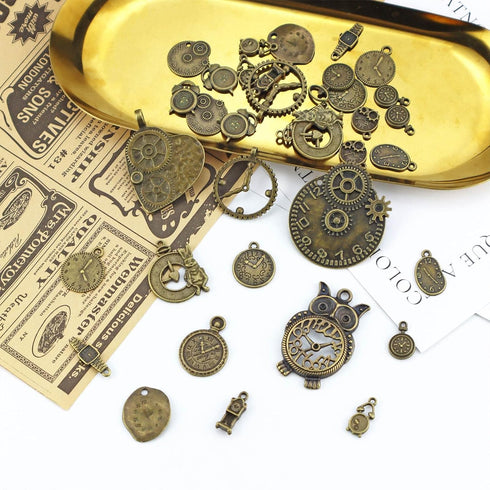 JIALEEY Antiqued Bronze Clock Face Charm Pendant, Wholesale Bulk Lots Mixed Gears Steampunk Charms Pendants DIY for Necklace Bracelet Jewelry Maki...