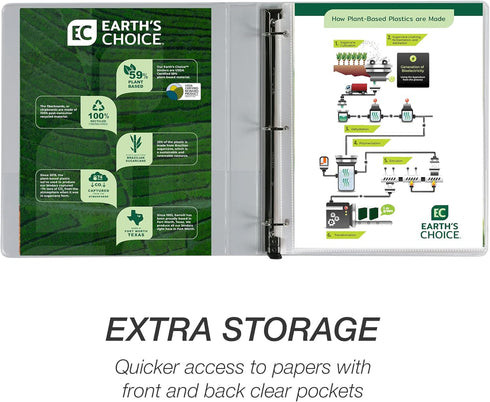 Samsill Earth’s Choice™ Biobased Heavy-Duty 3 Ring View Binder, 1 Inch Locking One Touch D-Ring, USDA Certified Biobased, Eco-Friendly, Customizab...