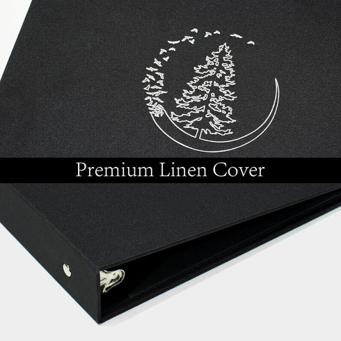 3 Ring Binder 1 Inch Round Rings Durable Binder with Linen Cover Holds 8.5 x 19 inch Paper for School Office and Home, Moon Tree Black...