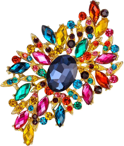 BriLove Women 's Elegant Stunning Crystal Rhinestone Marquise Oval Leaf Bouquet Brooch Pin for Party Prom...