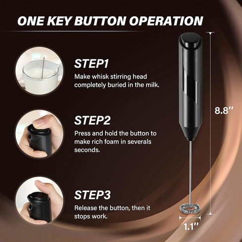 Simple Deluxe Milk Frother Handheld with Stainless Steel Stand Battery Operated Whisk Drink Mixer for Coffee, Frappe, Latte, Matcha, Black Handhel...