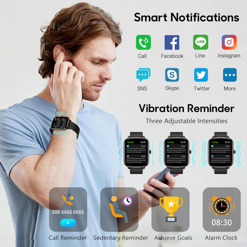 KALINCO Smart Watch for Men, 1.69" Fitness Tracker with Heart Rate, Blood Pressure, Blood Oxygen Tracking, Smartwatch with 100+ Sports Modes, Step...