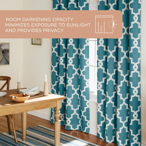 TOWN & COUNTRY EVERYDAY Ironwork Geo Trellis Sateen Indoor Curtains, Room Darkening Blackout, Grommet Top, Energy Efficient, 2-Pack Set, 52"x96", ...