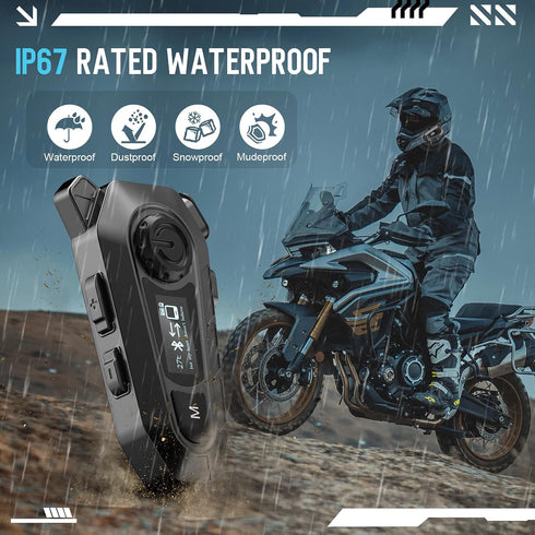 Motorcycle Bluetooth 5.4 Headset with LCD Screen,Motorcycle Helmet Speakers with 2 Mic,3D Stereo Sound,48h Music&FM,Noise Reduction and Waterproof...
