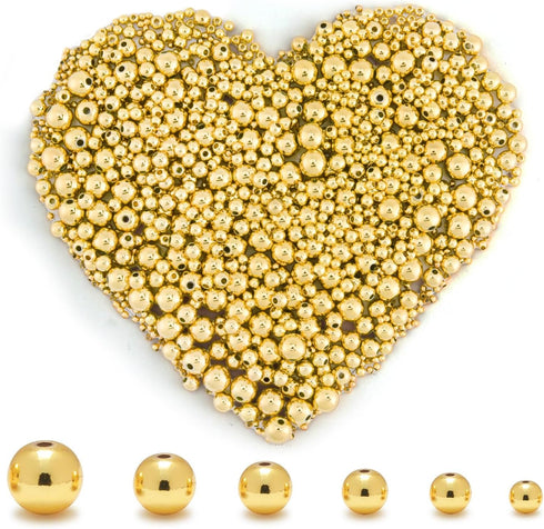 50Pcs 14K Gold Spacer Beads, 2/3/4/5/6/8mm Round Loose Beads for Jewelry Making, Small Smooth Beads Ball Beads Seamless Bead for DIY Bracelet Jewe...