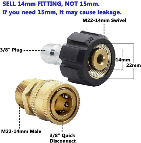 Xiny Tool Pressure Washer Adapter Set, Quick Disconnect Kit With M22 Metric Male Thread Quick Connector, M22 Swivel to 3/8'' Quick Connect, 3/4" t...
