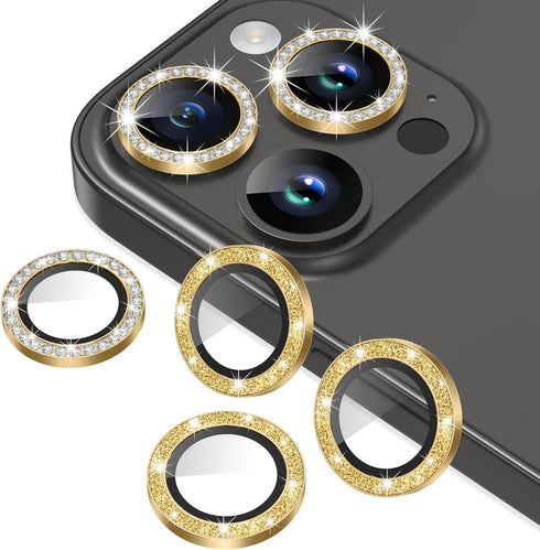 AGVEE 3+3 Camera Lens Protector for iPhone 15 Pro 6.1" / 15 Pro Max 6.7", Bling Diamond & Bling Glitter Metal Ring 9H Tempered HD Glass Camera Pro...