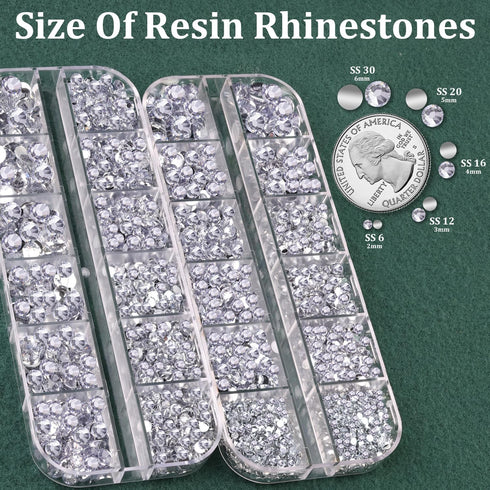 Resin Rhinestones for Crafting with B7000 Jewelry Glue, 2 Boxes Clear FlatBack Crystals with 3Pcs 10ml Glue for Bedazzling Crafts DIY Nail Art Mak...