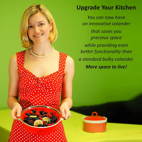 Collapsible Colander and Funnel - Stainless Steel Meets Red Silicone. RV Accessories for Inside, Camper Organization and Storage Idea, Motorhome, ...
