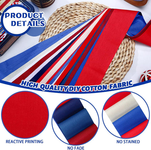 Hosuly 40 Pcs Patriotic Fabric Memorial Day Fabric Strips 4th of July Quilting Roll 2.6 Inch Independence Day Patchwork Roll Fabric Red Blue White...