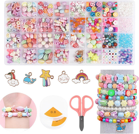 FOPINOA Bracelet Making Kit, Acrylic Friendship Bracelet Making Kit Alphabet Letter Beads for Jewelry Making with 2 Rolls Elastic Strings and Scis...