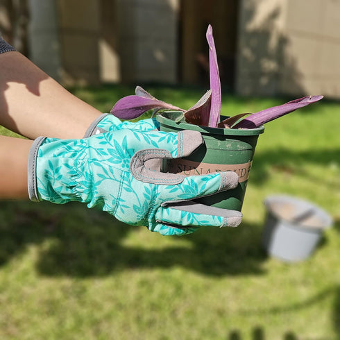 Leather Gardening Gloves for Women, Flexible Breathable Garden Gloves, Thorn Proof Working Gloves for Weeding, Digging and Pruning, Green, X-Small...