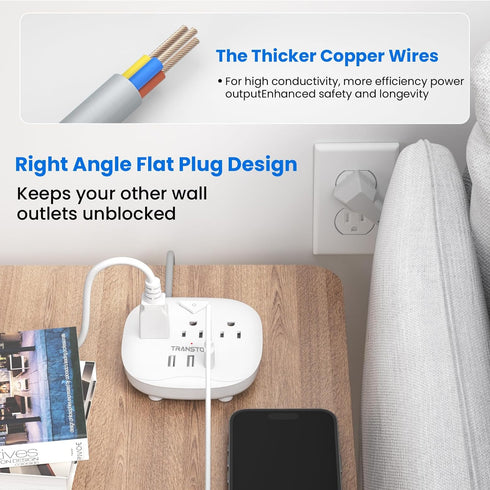 Power Strip 3 Outlets and 3 USB Ports with Switch Control, Desktop Charging Station with 5 ft Extension Cord, Compact for Nightstand, Office and T...