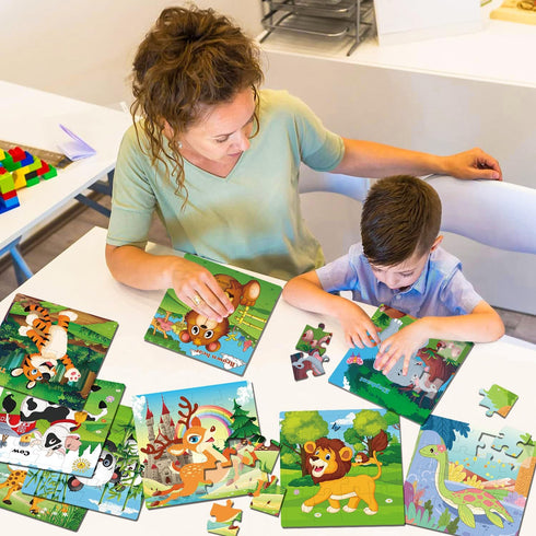 Puzzles for Kids Ages 3-5, 16 Piece Colorful Wooden Puzzles for Toddler Children Learning Educational Puzzles Toys for Boys and Girls (9 Puzzles)...