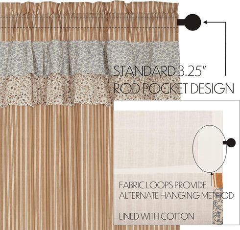 VHC Brands Kaila Country Cottage Ruffled Gold Ticking Stripe Curtain Valance 16x60...