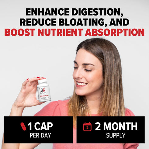 10X Health Probiotics - Immune Support Supplement & Probiotics for Digestive Health w/Lactobacillus Acidophilus, Rhamnosus & Bifidobacterium Longu...