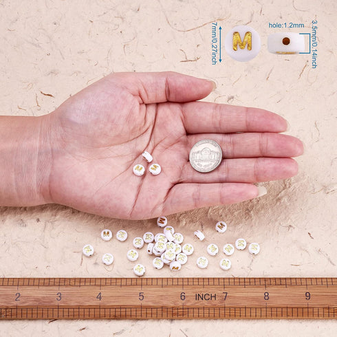 Cheriswelry 50g/360pcs Flat Round Letter Alphabet Beads with Gold Letter M Acrylic Disc Coin Pony Bead Spacers for Jewelry Kandi Bracelet Necklace...