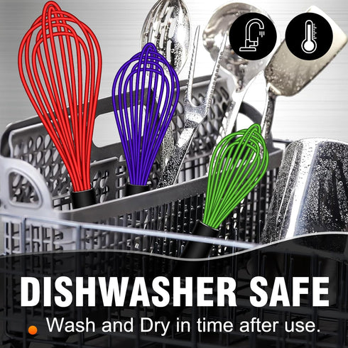 Walfos Whisk,8.5+9+11in Silicone whisk, BPA free Whisks for Cooking Non Scratch. Heat Resistant(450°F) Wisk. Perfect for Blending, Mixing, Beating...