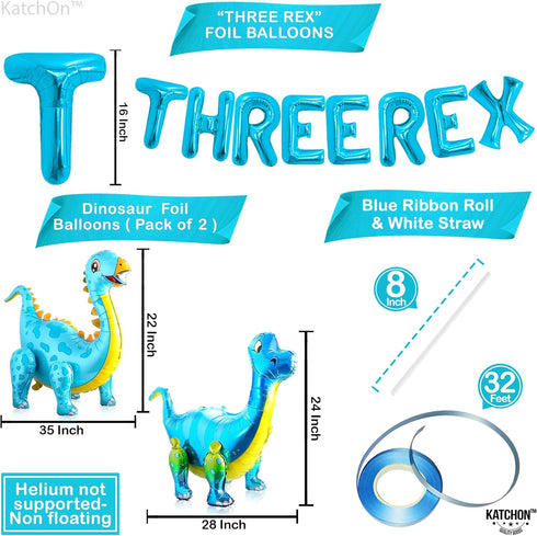 KatchOn, Big Blue Three Rex Balloons - 35 Inch Pack of 10 | Blue Dinosaur Balloon, Three Rex Birthday Party Decorations Boy | Blue Dinosaur Party ...