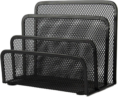 VANRA Small Letter Sorter Desktop File Holder Organizer Metal Mesh with 3 Vertical Upright Compartments (Black)...