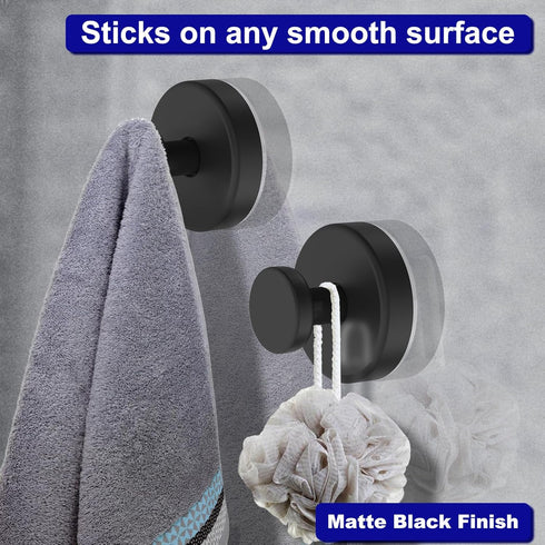 Suction Cup Hooks for Shower, Removable Towel Hooks for Bathroom Window Glass Door Wall, Bath Robe Looafh Hook for Hanging - 2 Pack, Black...