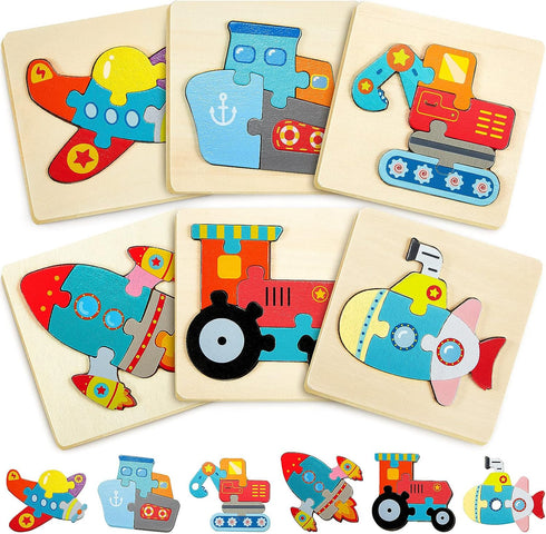 6 Pack Wooden Puzzles for Toddler 1-3 Years Old Wood Jigsaw Puzzles for Boys Montessori Games and Educational Toys for Kids Wooden Toddler Puzzles...