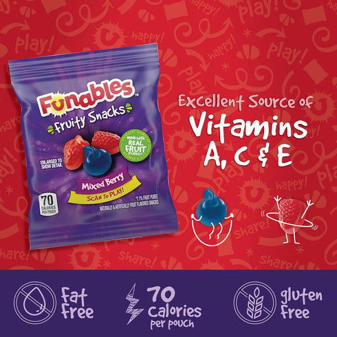 Funables Fruity Snacks, Mixed Berry Fruit Flavored Snacks, 0.8 Ounce Pouches (Pack of 10)...